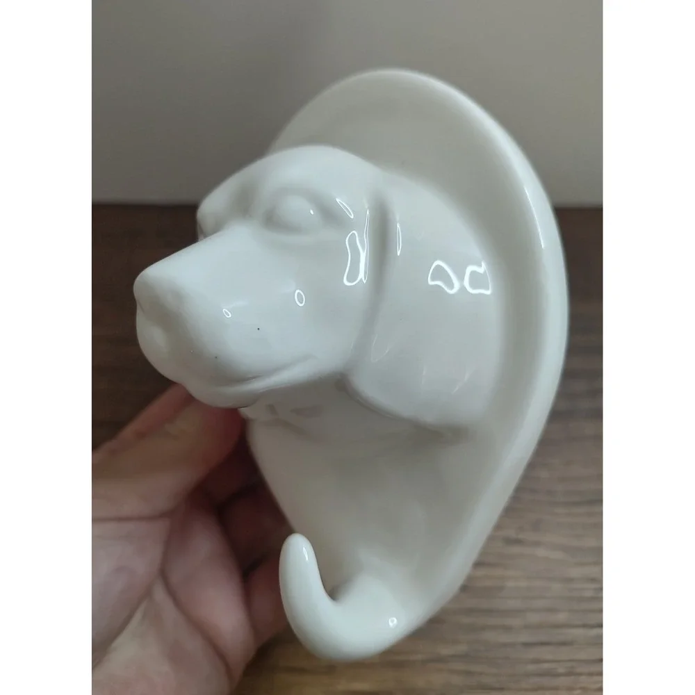 White Ceramic Dog Wall Hook Key Leash Hanger Beagle Decor Y3